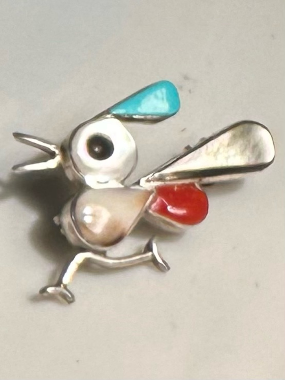 Unisex Roadrunner Southwest Brooch or Pendant w/ Multi-color In-Lay 7/8”